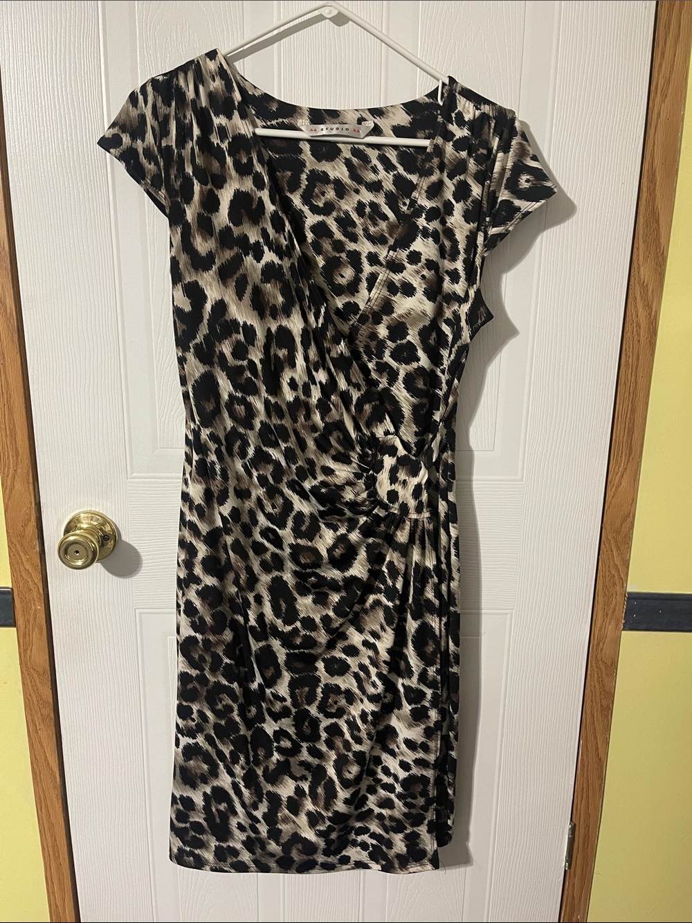 Aa Studio Leopard-Print Faux Wrap Midi Dress - Black & Cream